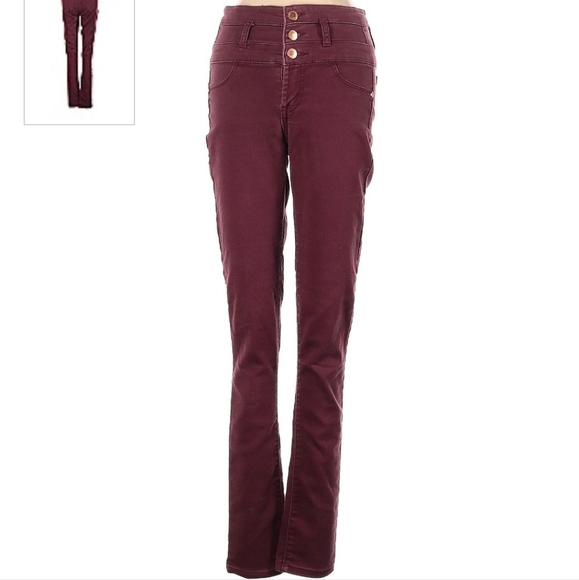 Refuge Maroon High Waist Super Skinny Jeans Women's Size 0 Button Fly Casual EUC - Picture 1 of 8